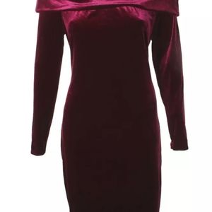 Calvin Klein Wine Long-Sleeve Off-The-Shoulder Vel